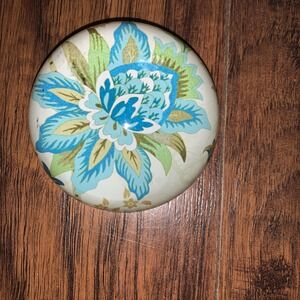 Vintage Aqua Floral Half Dome Glass Paperweight Teal Green 3" Diameter